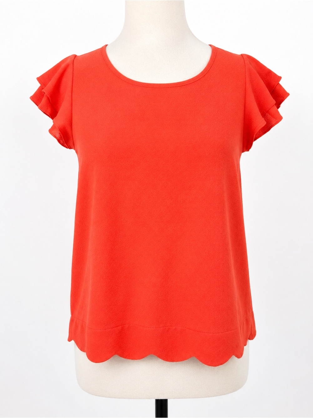 mine Coral Scallop Hem Flutter Sleeve Blouse